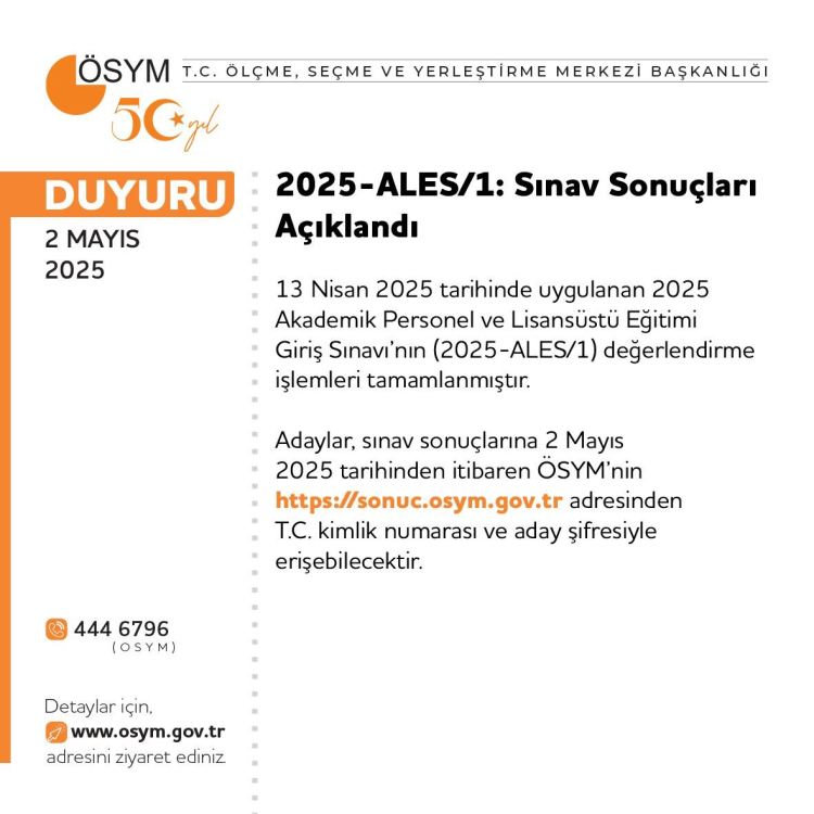 2025-ALES/1 Sonuçları Yayınlandı