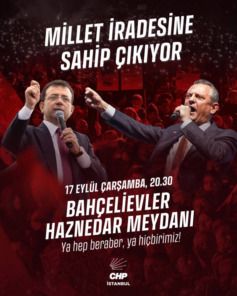 CHP Lideri Özgür ÖZEL yarın BAHÇELİEVLER Haznedar Meydanı’ndan halka seslenecek! 